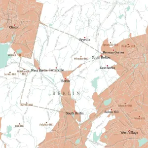 Vector City Maps USA Imprime: MA Worcester Berlin Vector Road Map