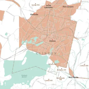 Massachusetts County Map Imprime: MA Worcester Clinton Vector Road Map