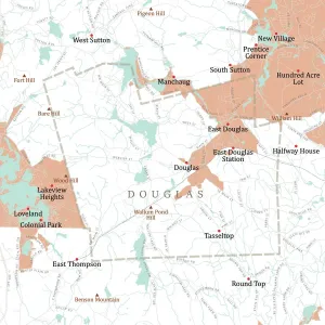 Vector City Maps USA Imprime: MA Worcester Douglas Vector Road Map