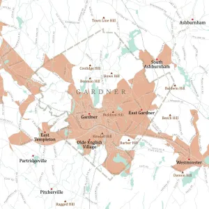 Massachusetts Vector Map Imprime: MA Worcester Gardner Vector Road Map