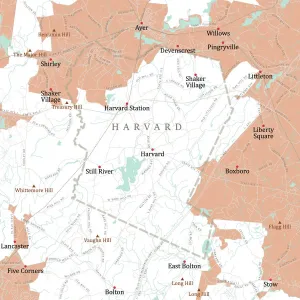 Massachusetts Vector Map Imprime: MA Worcester Harvard Vector Road Map