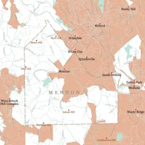 Massachusetts County Map Imprime: MA Worcester Mendon Vector Road Map