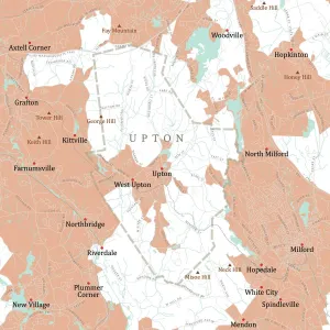 Digital Cartography Design Imprime: MA Worcester Upton Vector Road Map