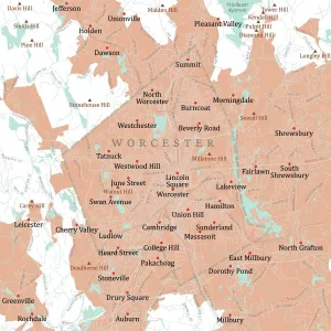 Digital City Maps USA Imprime: MA Worcester Vector Road Map