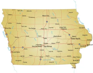 Impresiones de Ilustración vectorial del mapa de Iowa con carreteras principales, ríos y lagos Nesophontidae Imprime: Mapa de Iowa