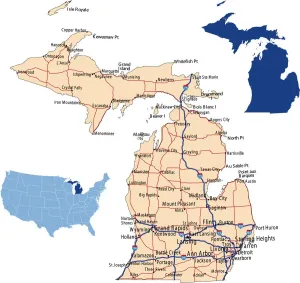 Mapa de carreteras de Míchigan.