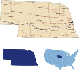 Mapa de carreteras de Nebraska.