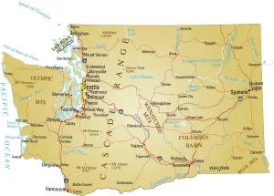 Imágenes con fecha de mayo de 2018: Un mapa de papel del estado de Washington.