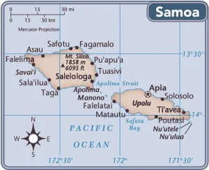 Mapa del país de Samoa.