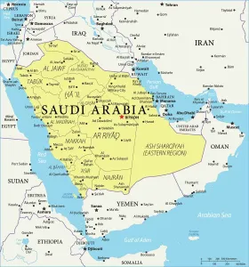 Mapa de Referencia de Arabia Saudita.
