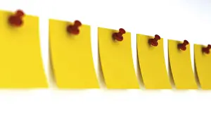 White Background Office Supplies Imprime: Notes with push pins, 3D rendering