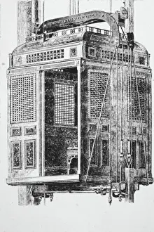 Impresiones de Un anuncio para una escalera de elevadores de la compañía Otis Elevator, circa 1890. (Foto por Archive Photos/Getty Images) Imágenes fechadas en 2008: Otis Elevator