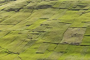Faroe Islands Landscape Photography Imprime: Parcels of land, fields, patchwork, Kvivik, Streymoy, Faroe Islands, Denmark