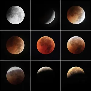 Impresiones de negro, chino, síntesis digital, imágenes, luz y efecto, belleza natural, parte de las imágenes de color, eclipse lunar parcial , fotos , espacio , la composición Tesoro Visual Imprime: Eclipse total de la luna.