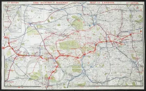 London Underground History Imprime: A map of London highlighting the District Railway of the London Underground