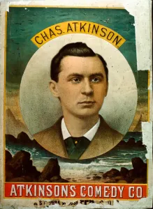 Chas Atkinson de la compañía de comedia Atkinsons Comedy Co. (litografía a color)