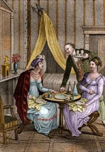 Domestic Scene Painting Imprime: Little dinner. Olympe de Gouges (1748-1793), French woman of letters