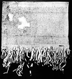 La Declaración de Arbroath, 6 de abril de 1320 (tinta en vellum) (foto en blanco y negro).