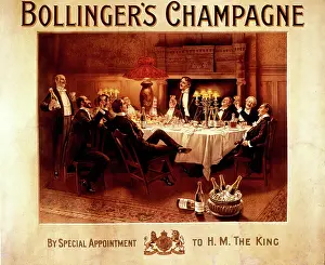 Comida de hombre con agua - Anuncio para champán Bollinger, principio del siglo XX (impresión).