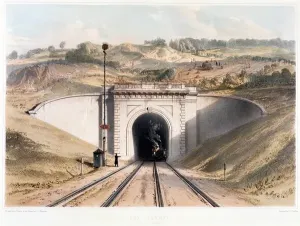 Túnel Imprime: Puerta del túnel de caja de Brunel cerca de Bath (litografía a color).