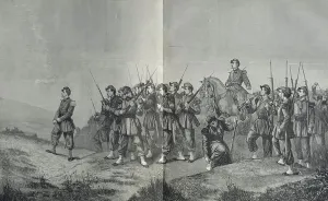 Engraved Historical Artwork Imprime: Before the Attack, 1870 (engraving)