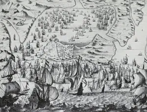 Line Engraving Art Imprime: The attack on Cadiz (line etching)