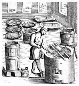 Food Preservation Methods Imprime: Crystallization of Saltpetre (Nitre, Potassium Nitrate, or KN03, 1574 (engraving)