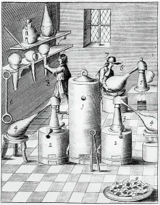 Copperplate Engraving Art History Imprime: Laboratory for refining gold and silver