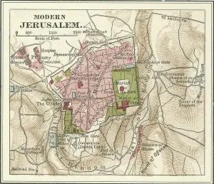 Historical Cartography Illustrations Imprime: Map of Jerusalem, c.1900 (engraving)