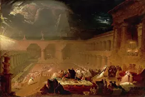 Old Testament Scene Painting Imprime: Belshazzars Feast Signed and dated, lower left: J