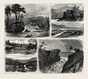 Impresiones de VISTAS EN EL VALE DE RANNOCH, PERTHSHIRE, ESCOCIA: 1. El Pico de Schiehallion, visto desde la bifurcación del río Tummel. 2 Perthshire Imprime: Tamaño de la fuente = 3772 x 3343