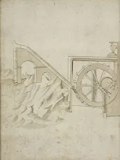 Brown Ink On Paper Art Imprime: Folio 13 mill powered water siphon Edificij et