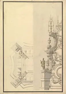 Italian Drawings Imprime: Half Ground Plan Elevation Catafalque surmounted