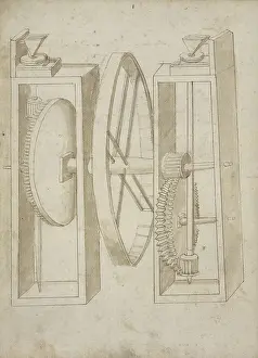 Renaissance Architecture Drawings Imprime: Two mills wheel Edificij et machine MS Martini
