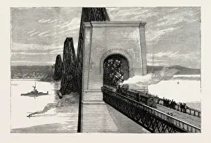 UK History Images Imprime: RUNNING THE FIRST TRAIN OVER THE NEW FORTH BRIDGE, engraving 1890, UK, U. K. Britain