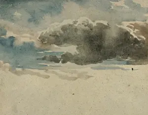 British Romantic Era Art Imprime: Study, Clouds, recto, Study, Elder Bush, Fence, verso, David Cox, British, Birmingham
