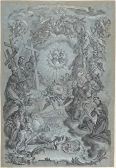 Virgin Mary Drawing Imprime: Study Frontispiece Trinity Saints surrounding