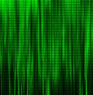 Electronic Data Storage Imprime: Binary code on green background