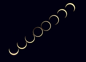 Annular Solar Eclipse Imprime: A composite that showing the sequence around mid-eclipse of the October 14