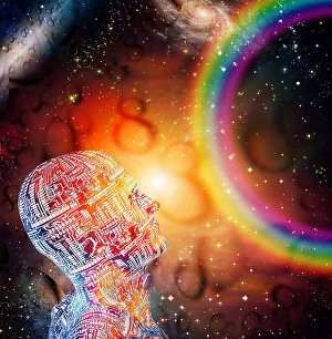 Abstract Space Art Imprime: Cyborg in eternal space