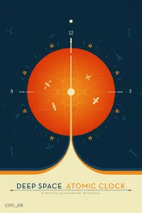 Space Science Illustration Imprime: Deep Space Atomic Clock poster, orange version