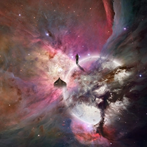Space Art Illustration Imprime: Deep space background with human being