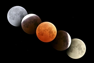 Full Moon Photography Imprime: Digital composite of total lunar eclipse