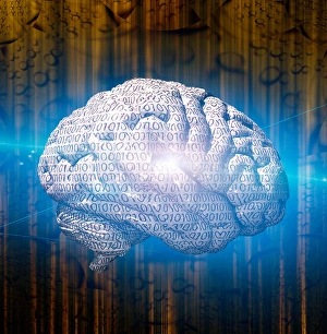 Artificial Intelligence Concept Imprime: Human brain with binary code