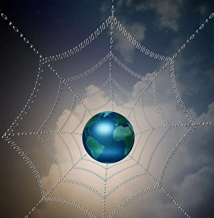 Binary Code Concept Imprime: Internet represented by web of binary