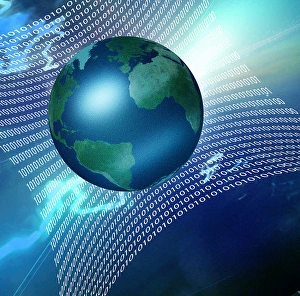 Global Network Connection Imprime: Internet represented by web of binary