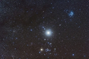 Taurus Constellation Imprime: Jupiter in the constellation Taurus with deep sky objects