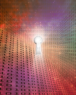 Digital Data Protection Imprime: Keyhole and binary code