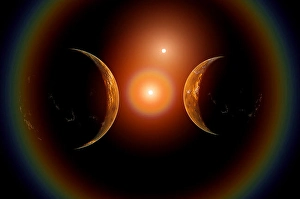Binary Star System Imprime: A pair of alien worlds in orbit around a binary star system