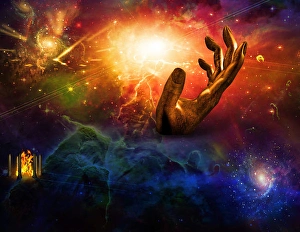 Abstract Space Art Imprime: Temple of fire Hand of time